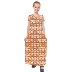 Orange And White Owl Pattern Kids  Short Sleeve Maxi Dress by GardenOfOphir