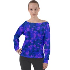 Cold Colorful Geometric Abstract Pattern Off Shoulder Long Sleeve Velour Top by dflcprintsclothing