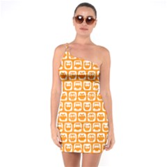 Yellow And White Owl Pattern One Soulder Bodycon Dress by GardenOfOphir