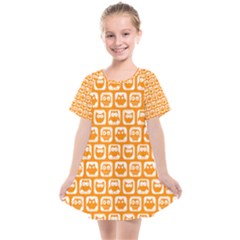 Yellow And White Owl Pattern Kids  Smock Dress by GardenOfOphir