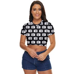 Modern Chic Vector Camera Illustration Pattern Side Button Cropped Tee by GardenOfOphir