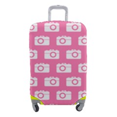 Pink Modern Chic Vector Camera Illustration Pattern Luggage Cover (small) by GardenOfOphir