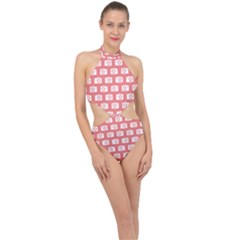 Modern Chic Vector Camera Illustration Pattern Halter Side Cut Swimsuit by GardenOfOphir