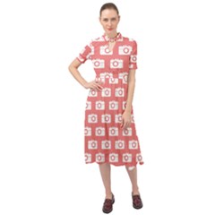 Modern Chic Vector Camera Illustration Pattern Keyhole Neckline Chiffon Dress by GardenOfOphir