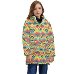 Trendy Chic Modern Chevron Pattern Kid s Hooded Longline Puffer Jacket by GardenOfOphir