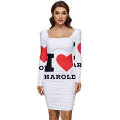 I Love Harold Women Long Sleeve Ruched Stretch Jersey Dress by ilovewhateva