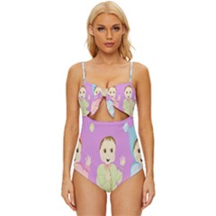 Happy 02 Knot Front One-piece Swimsuit by nateshop