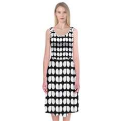 Black And White Leaf Pattern Midi Sleeveless Dress by GardenOfOphir