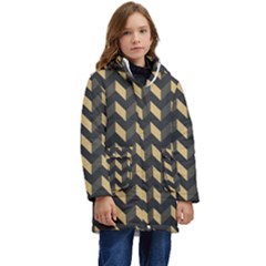 Modern Retro Chevron Patchwork Pattern Kid s Hooded Longline Puffer Jacket by GardenOfOphir