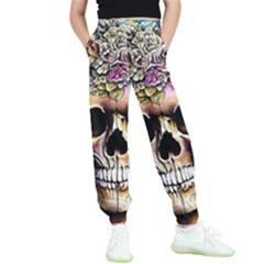 Skeleton Skull Cottagecore Kids  Elastic Waist Pants by GardenOfOphir