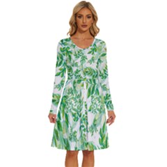 Leaves-37 Long Sleeve Dress With Pocket by nateshop