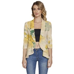 Flowers-104 Women s 3/4 Sleeve Ruffle Edge Open Front Jacket by nateshop