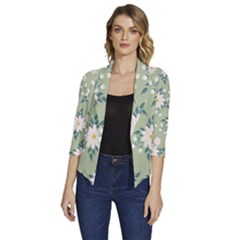 Flowers-108 Women s Draped Front 3/4 Sleeve Shawl Collar Jacket by nateshop