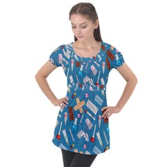 Medicine Pattern Puff Sleeve Tunic Top by SychEva