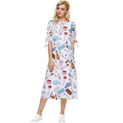 Medical Bow Sleeve Chiffon Midi Dress by SychEva