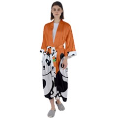 Panda Animal Orange Sun Nature Maxi Satin Kimono by Semog4