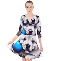 Dog Animal Pet Puppy Pooch Quarter Sleeve Front Wrap Dress by Semog4