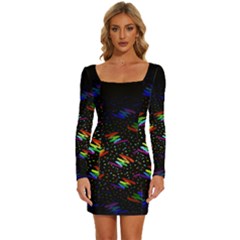 Rainbows Pixel Pattern Long Sleeve Square Neck Bodycon Velvet Dress by Semog4