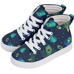 Blue Background Pattern Feather Peacock Kids  Hi-top Skate Sneakers by Semog4