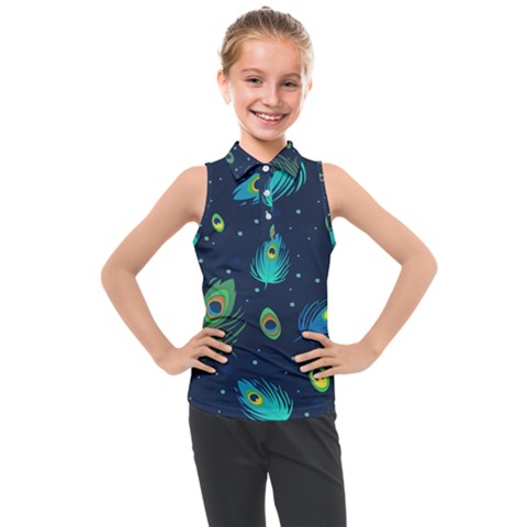 Blue Background Pattern Feather Peacock Kids  Sleeveless Polo Tee by Semog4