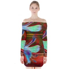 Abstract Fractal Design Digital Wallpaper Graphic Backdrop Long Sleeve Off Shoulder Dress by Semog4