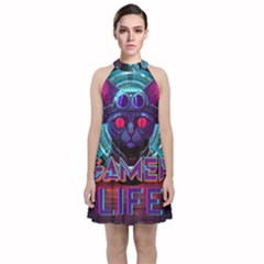 Gamer Life Velvet Halter Neckline Dress  by minxprints