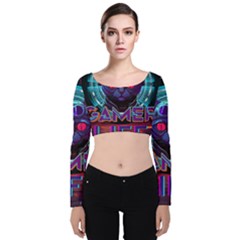 Gamer Life Velvet Long Sleeve Crop Top by minxprints