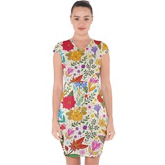 Colorful Flowers Pattern Abstract Patterns Floral Patterns Capsleeve Drawstring Dress  by Semog4