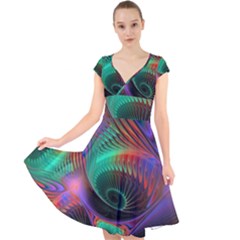 Circle Art 3d Artwork Graphics Vortex Colorful Digital Art Cap Sleeve Front Wrap Midi Dress by Semog4