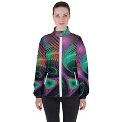 Circle Art 3d Artwork Graphics Vortex Colorful Digital Art Women s High Neck Windbreaker by Semog4