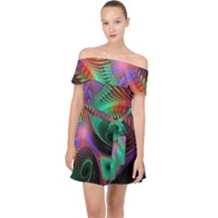 Circle Art 3d Artwork Graphics Vortex Colorful Digital Art Off Shoulder Chiffon Dress by Semog4