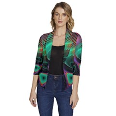 Circle Art 3d Artwork Graphics Vortex Colorful Digital Art Women s Draped Front 3/4 Sleeve Shawl Collar Jacket by Semog4