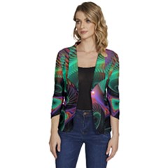 Circle Art 3d Artwork Graphics Vortex Colorful Digital Art Women s One-button 3/4 Sleeve Short Jacket by Semog4