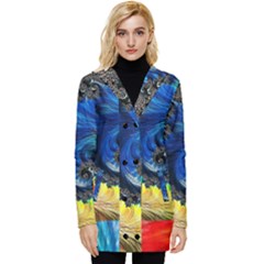 Colorful Digital Art Fractal Design Button Up Hooded Coat  by Semog4