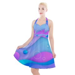 Colorful Blue Purple Wave Halter Party Swing Dress  by Semog4