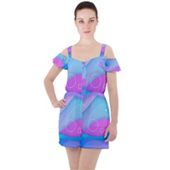 Colorful Blue Purple Wave Ruffle Cut Out Chiffon Playsuit by Semog4