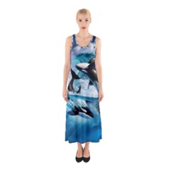 Orca Wave Water Underwater Sky Sleeveless Maxi Dress by Semog4