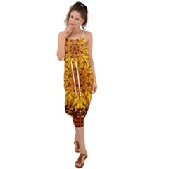 Abstract Gold Mandala Yellow Waist Tie Cover Up Chiffon Dress by Semog4