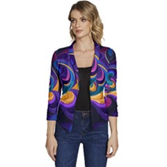 Colorful Waves Abstract Waves Curves Art Abstract Material Material Design Women s Casual 3/4 Sleeve Spring Jacket by Semog4