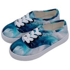 Tsunami Big Blue Wave Ocean Waves Water Kids  Classic Low Top Sneakers by Semog4