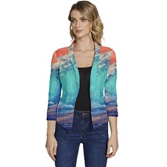 Artistic Wave Sea Women s Casual 3/4 Sleeve Spring Jacket by Semog4