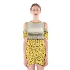 Texture Pattern Macro Glass Of Beer Foam White Yellow Art Shoulder Cutout One Piece Dress by Semog4