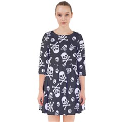 Skull Crossbones Seamless Pattern Holiday-halloween-wallpaper Wrapping Packing Backdrop Smock Dress by Ravend