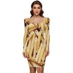 Pasta-79 Women Long Sleeve Ruched Stretch Jersey Dress by nateshop