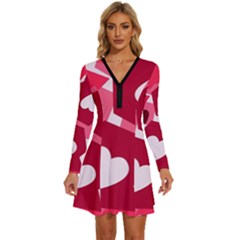 Pink-17 Long Sleeve Deep V Mini Dress  by nateshop