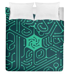 Circuit Hexagonal Geometric Pattern Background Green Duvet Cover Double Side (queen Size) by Jancukart