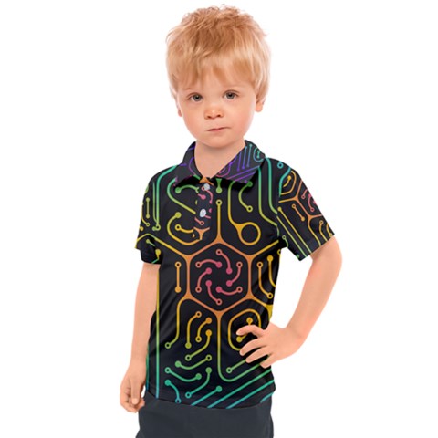 Circuit Hexagonal Geometric Pattern Background Pattern Kids  Polo Tee by Jancukart