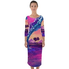 Retro Wave Ocean Quarter Sleeve Midi Bodycon Dress by Semog4