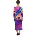 Retro Wave Ocean Quarter Sleeve Midi Bodycon Dress View2