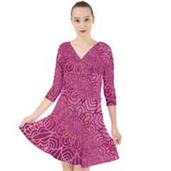 Pink Mandala Glitter Bohemian Girly Glitter Quarter Sleeve Front Wrap Dress by Semog4